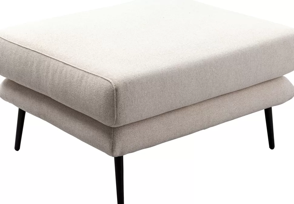 Taborety-KARE Design Podnóżek W Kolorze Kremowym Nogi Stalowe 80x68 Cm