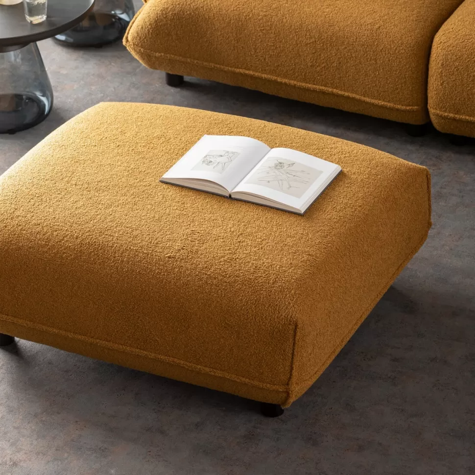 Taborety-KARE Design Podnóżek W Kolorze żółtym Tkanina Pluszowa 107x90 Cm