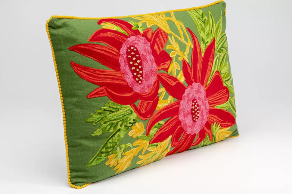 Poduszki Dekoracyjne-KARE Design Poduszka Dekoracyjna Zielona Kwiaty 60x40 Cm