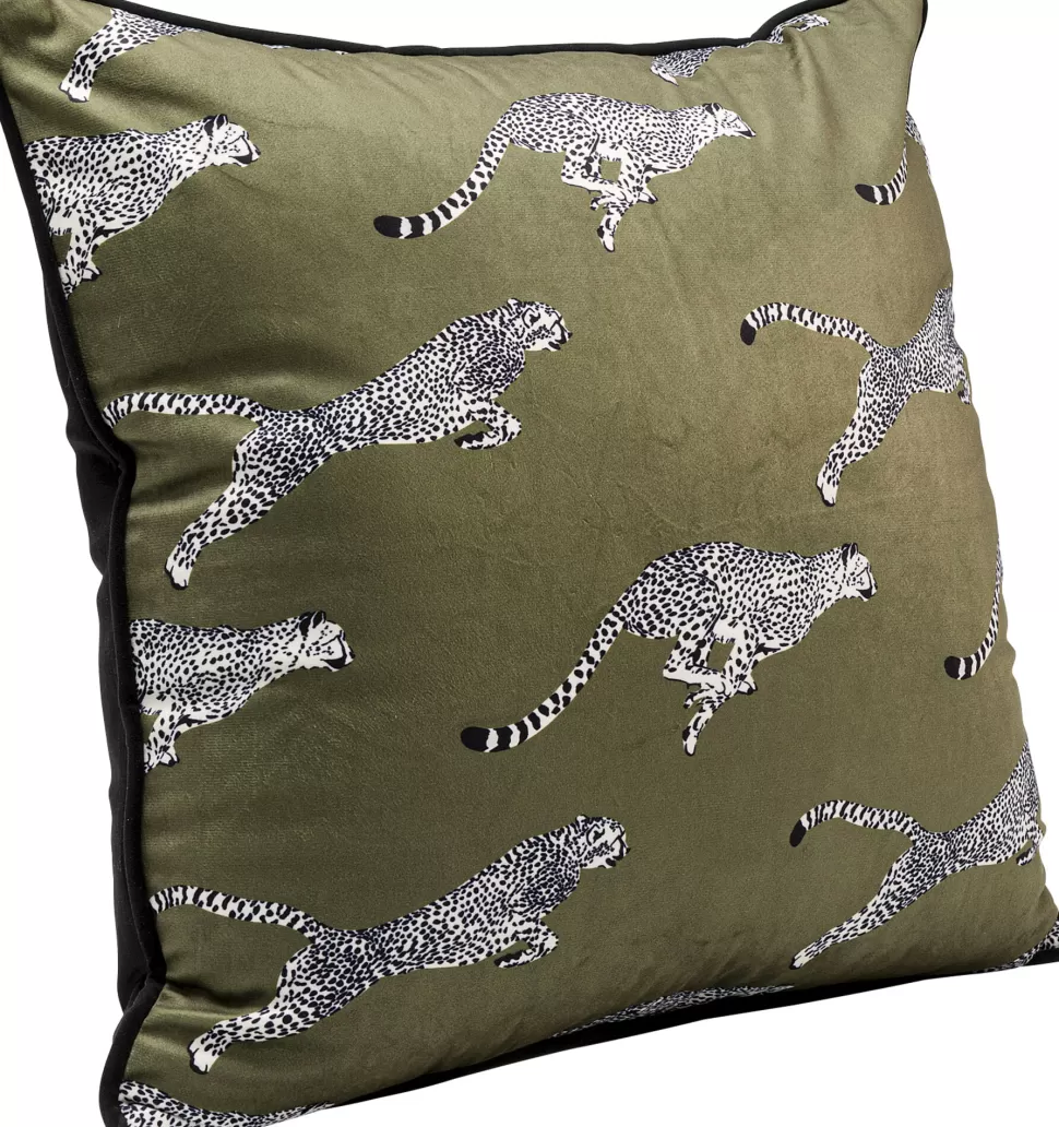 Poduszki Dekoracyjne-KARE Design Poduszka Dekoracyjna Zielona Motyw Zwierzęcy Gepardy 45x45 Cm