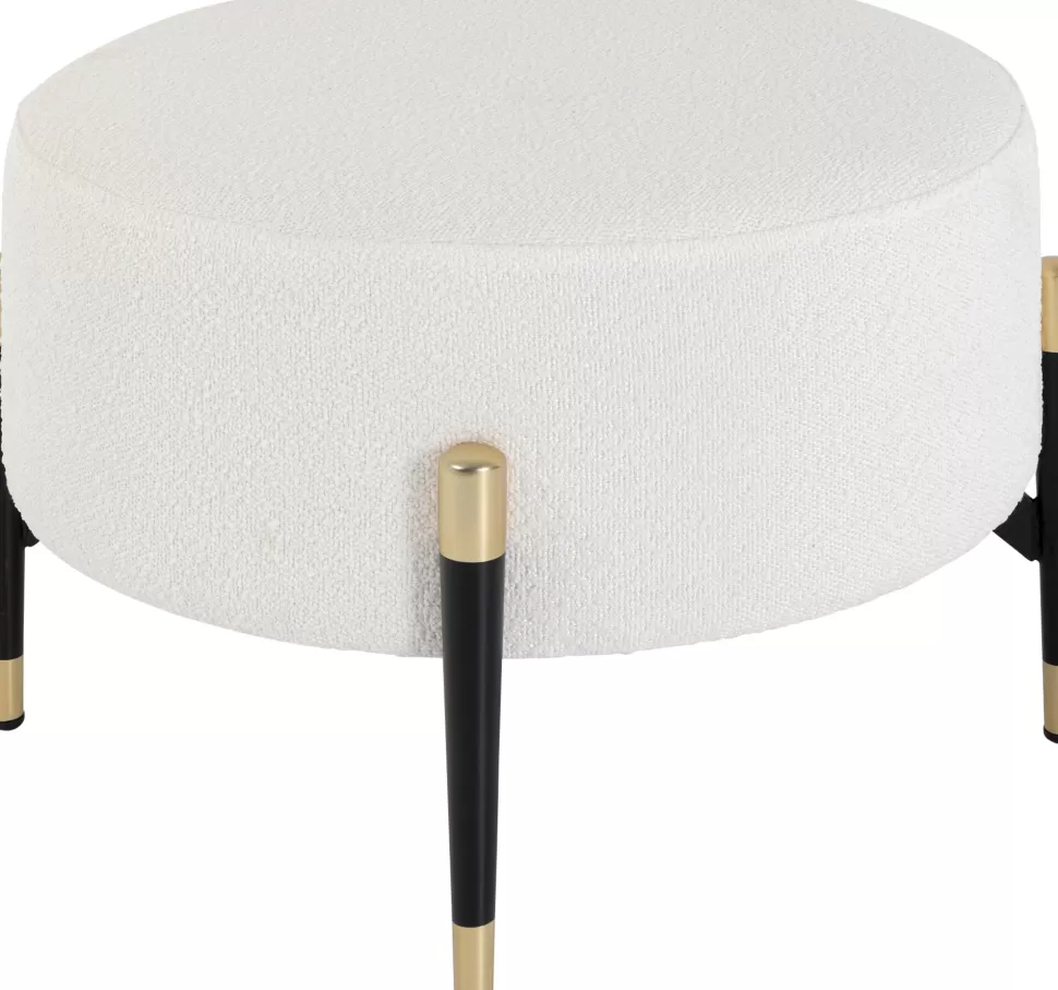 Pufy-KARE Design Pufa Tapicerowana Biała Na Czarno-złotych Nóżkach Ø55 Cm