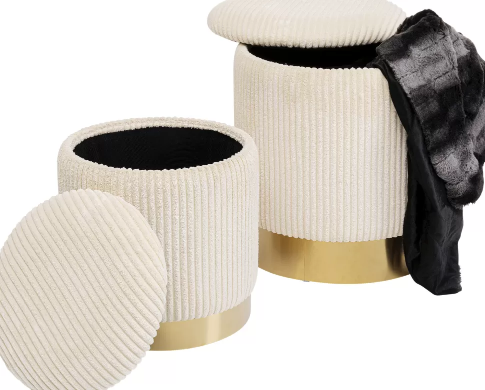 Pufy-KARE Design Pufy Tapicerowane Ze Schowkiem Beżowe Podstawy Złote 2-set