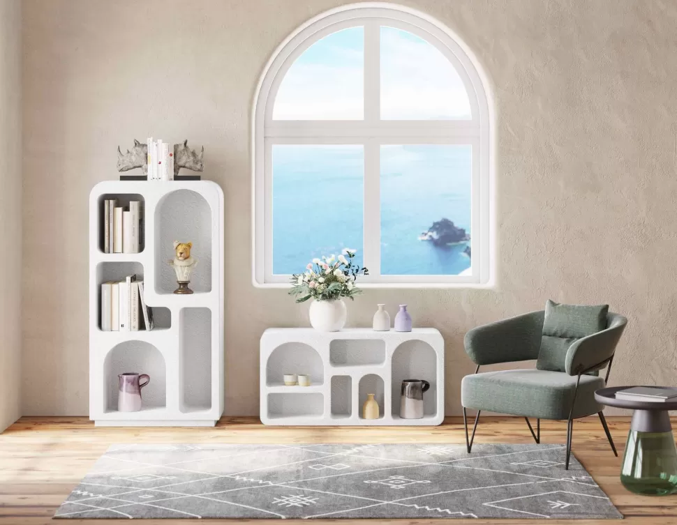 Regały-KARE Design Regał Do Salonu Biały Skandynawski Drewno I MDF 90x180 Cm