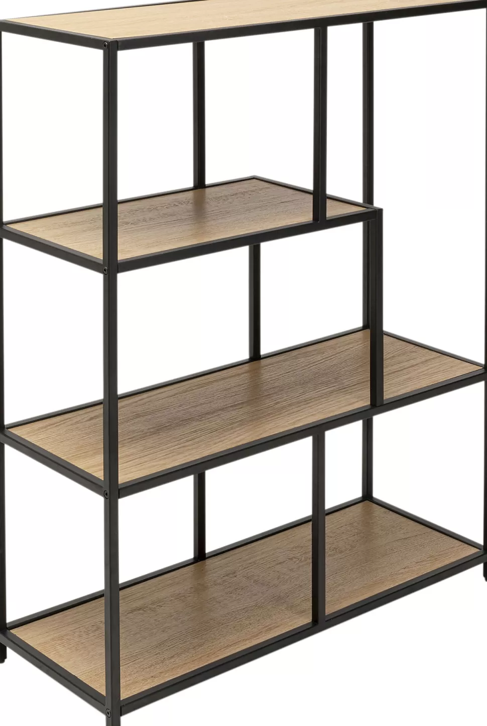 Regały-KARE Design Regał Stojący Półki Naturalne MDF Laminowany Rama Czarna Stalowa 77x100 Cm