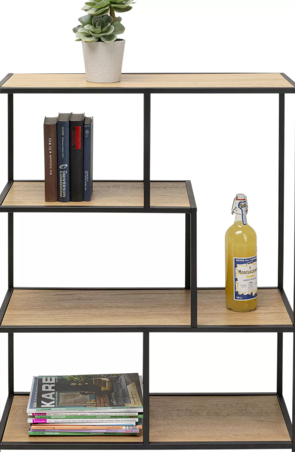 Regały-KARE Design Regał Stojący Półki Naturalne MDF Laminowany Rama Czarna Stalowa 77x100 Cm