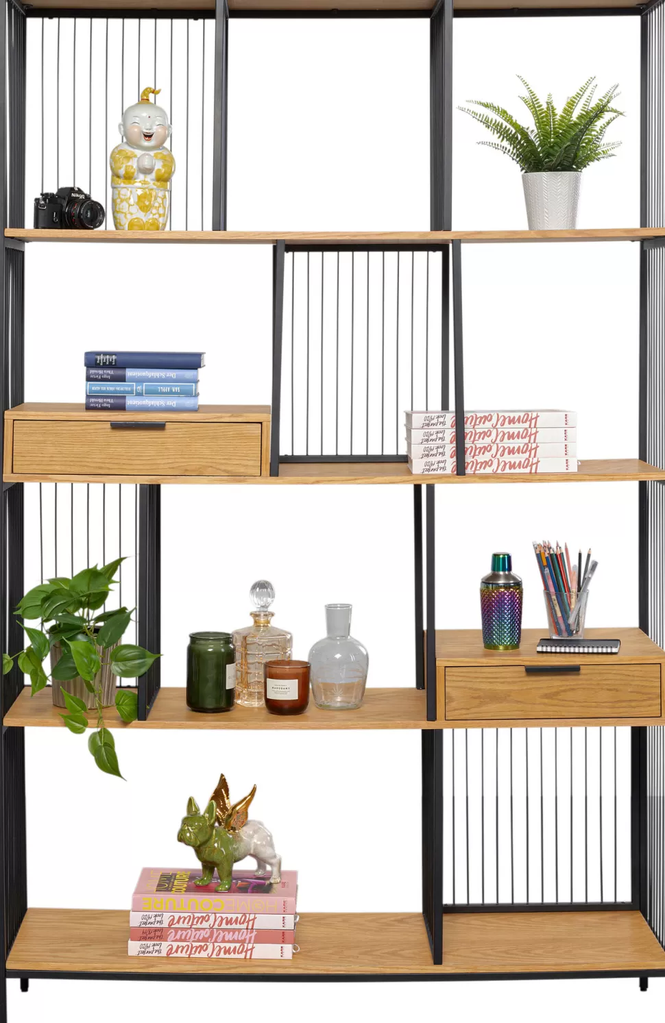 Regały-KARE Design Regał Stojący Z 2 Szufladami Fornir Dębowy I Stal 125x200 Cm