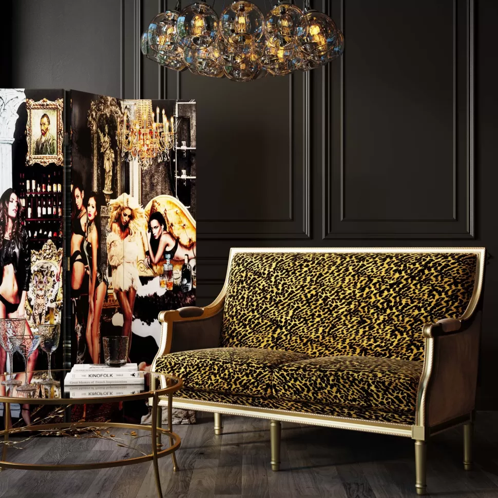 Sofy-KARE Design Sofa 2-os. Glamour Do Salonu Panterka Rama Złota 135 Cm
