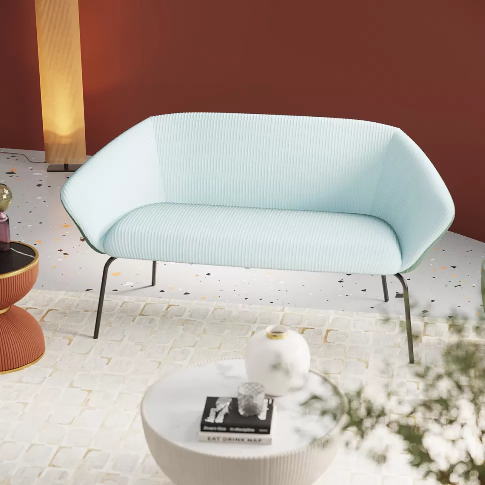Sofy-KARE Design Sofa 2-osobowa Tapicerka Niebieska Nogi Czarne Stal 163 Cm