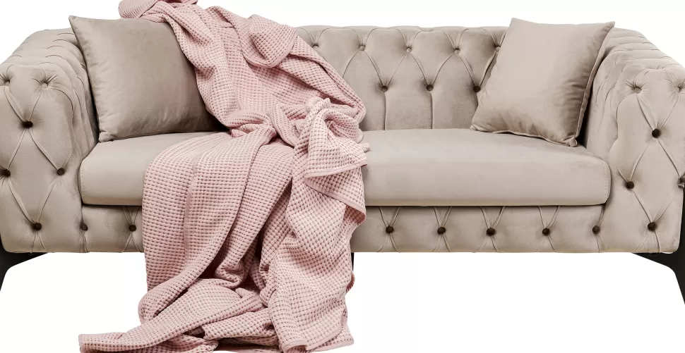 Sofy-KARE Design Sofa 2-osobowa Welurowa Pikowana Beżowa Nogi Czarne 200 Cm