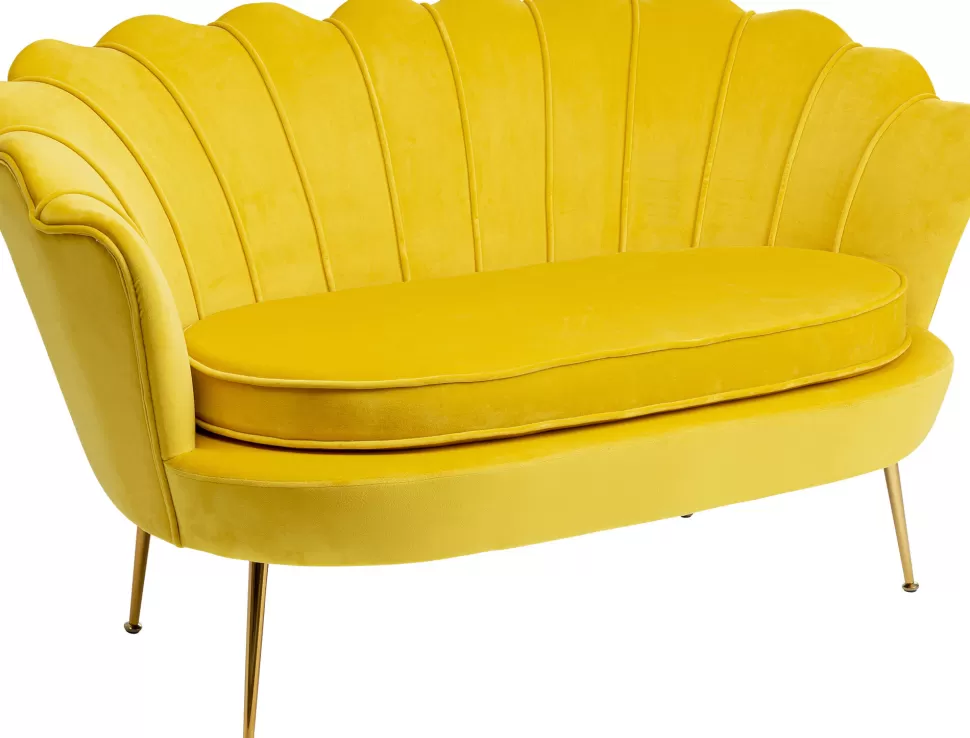 Sofy-KARE Design Sofa 2-osobowa Welurowa żółta 132 Cm Nogi Złote