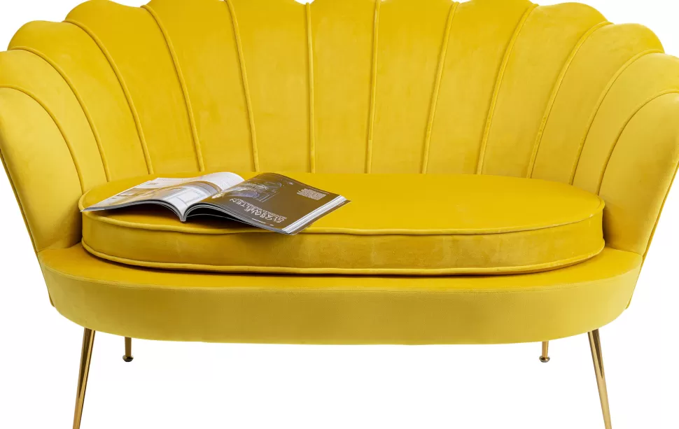 Sofy-KARE Design Sofa 2-osobowa Welurowa żółta 132 Cm Nogi Złote