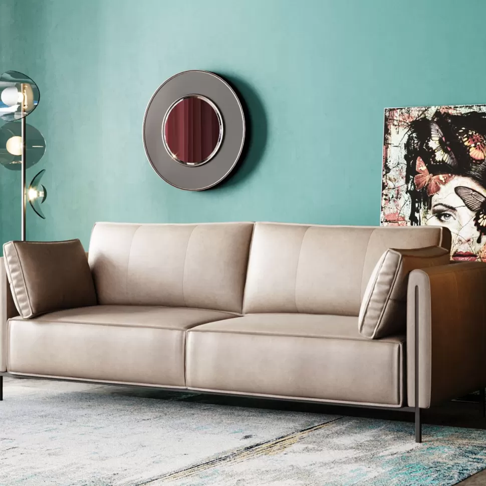 Sofy-KARE Design Sofa 3-os. Skórzana Szara Nogi Czarne 233 Cm