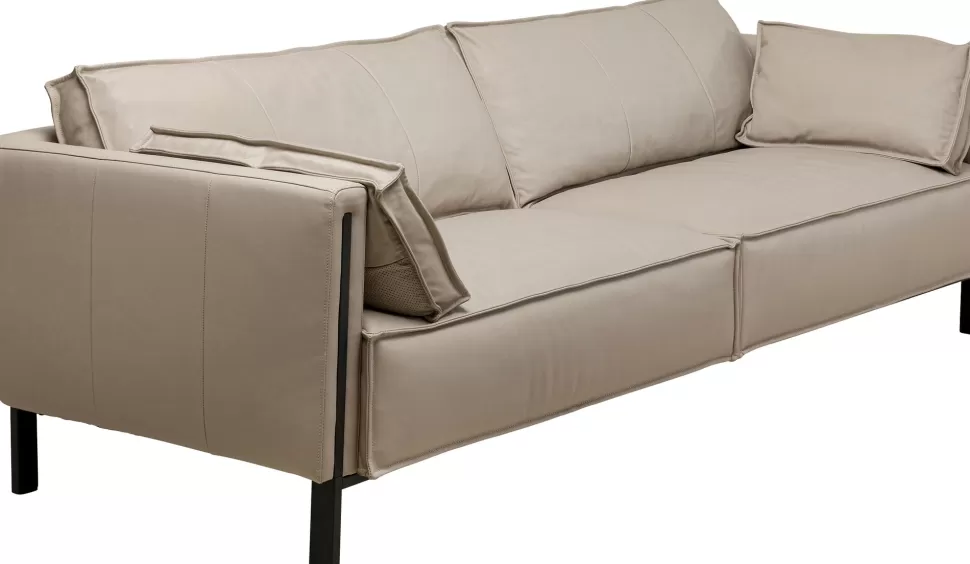 Sofy-KARE Design Sofa 3-os. Skórzana Szara Nogi Czarne 233 Cm