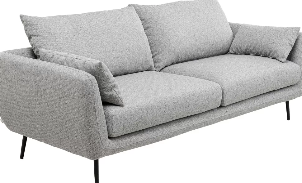 Sofy-KARE Design Sofa 3-osobowa 219 Cm Tapicerowana Szara Nogi Czarne