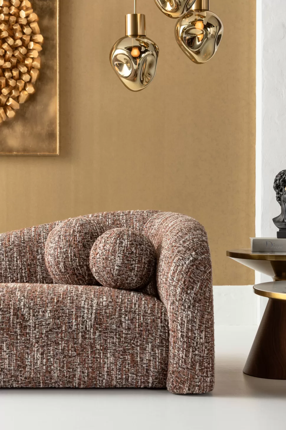 Sofy-KARE Design Sofa 3-osobowa Brązowa Tkanina Melanżowa 261 Cm Organiczne Kształy