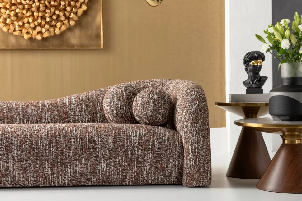 Sofy-KARE Design Sofa 3-osobowa Brązowa Tkanina Melanżowa 261 Cm Organiczne Kształy