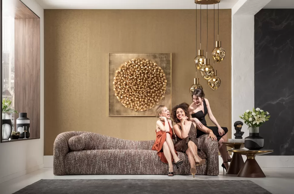 Sofy-KARE Design Sofa 3-osobowa Brązowa Tkanina Melanżowa 261 Cm Organiczne Kształy