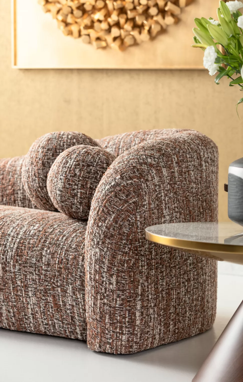 Sofy-KARE Design Sofa 3-osobowa Brązowa Tkanina Melanżowa 261 Cm Organiczne Kształy