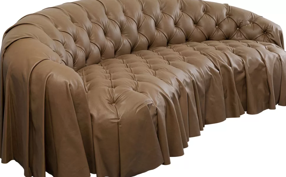 Sofy-KARE Design Sofa 3-osobowa Pikowana Brązowa Skóra Semianilinowa 226 Cm