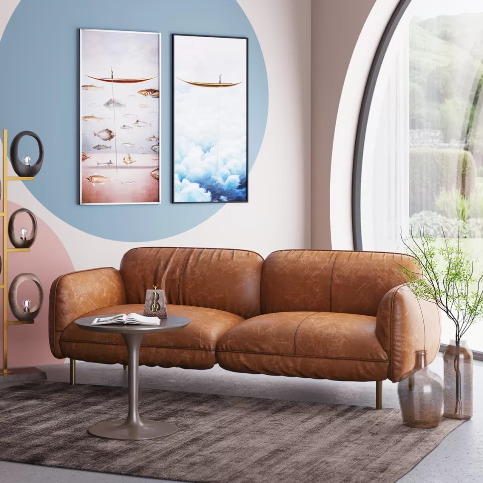 Sofy-KARE Design Sofa 3-osobowa Skóra Semianilinowa Brązowa 226 Cm