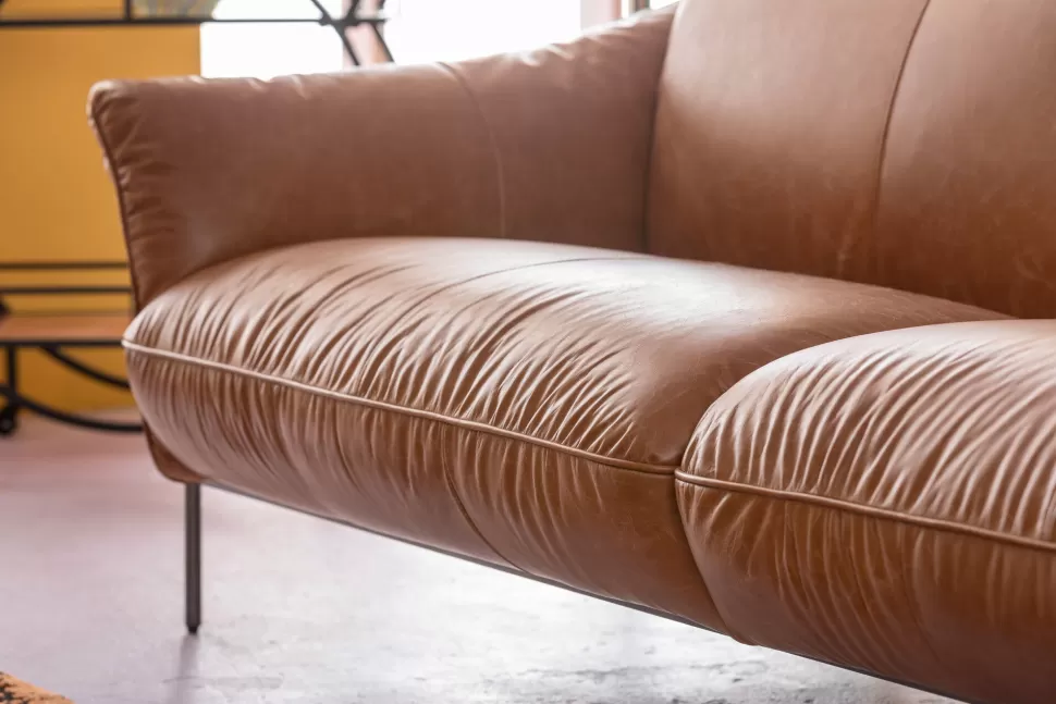 Sofy-KARE Design Sofa Ekskluzywna 3-osobowa Brązowa Skóra Semianilinowa Nogi Czarne 226 Cm