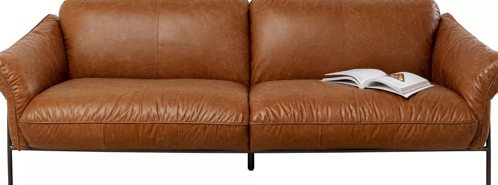Sofy-KARE Design Sofa Ekskluzywna 3-osobowa Brązowa Skóra Semianilinowa Nogi Czarne 226 Cm