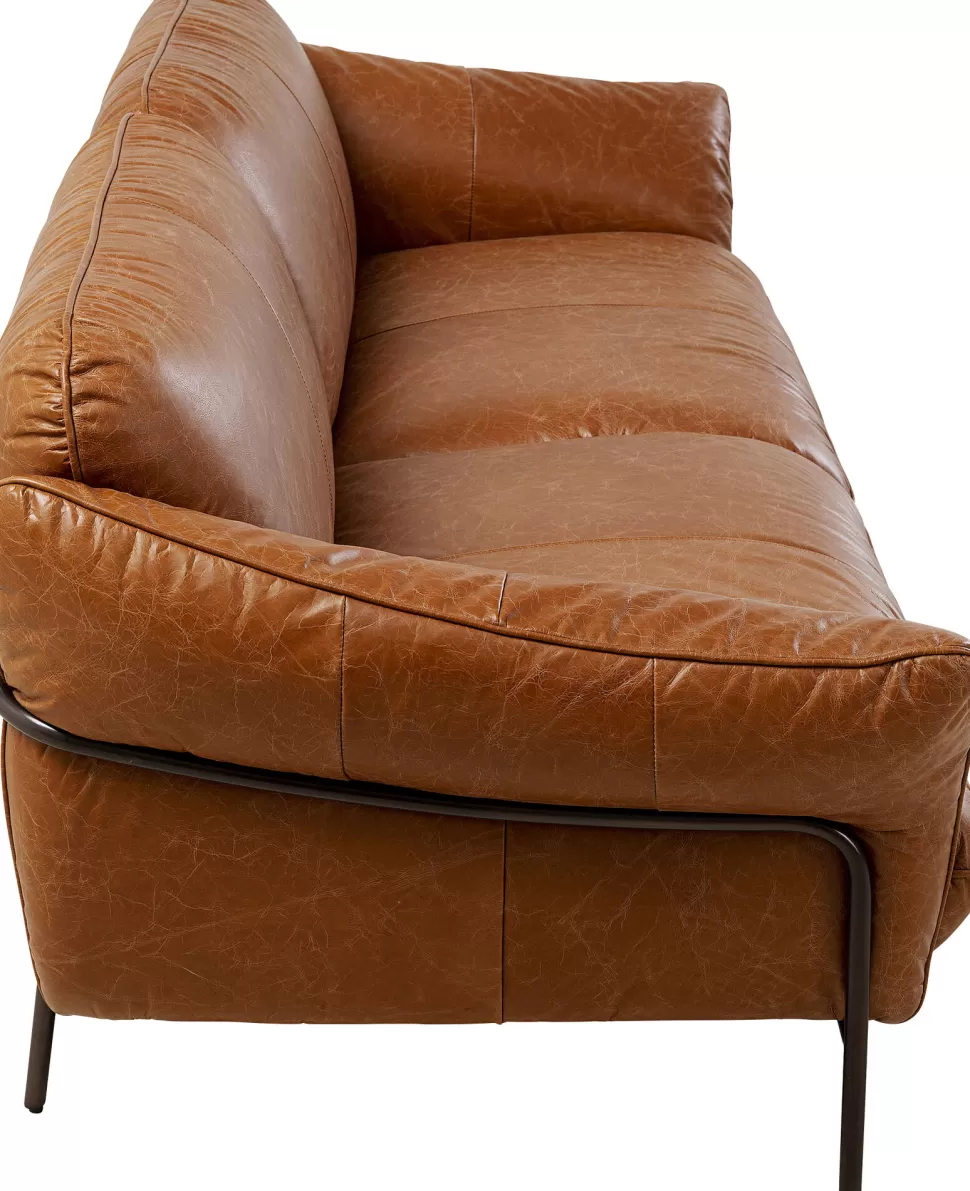 Sofy-KARE Design Sofa Ekskluzywna 3-osobowa Brązowa Skóra Semianilinowa Nogi Czarne 226 Cm