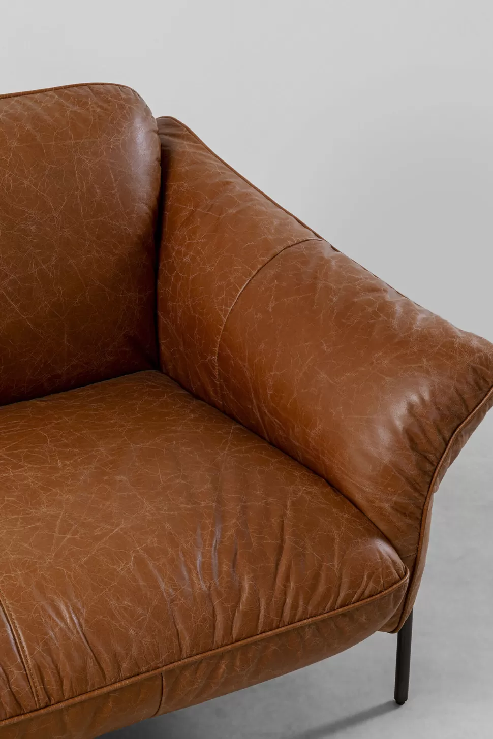 Sofy-KARE Design Sofa Ekskluzywna 3-osobowa Brązowa Skóra Semianilinowa Nogi Czarne 226 Cm