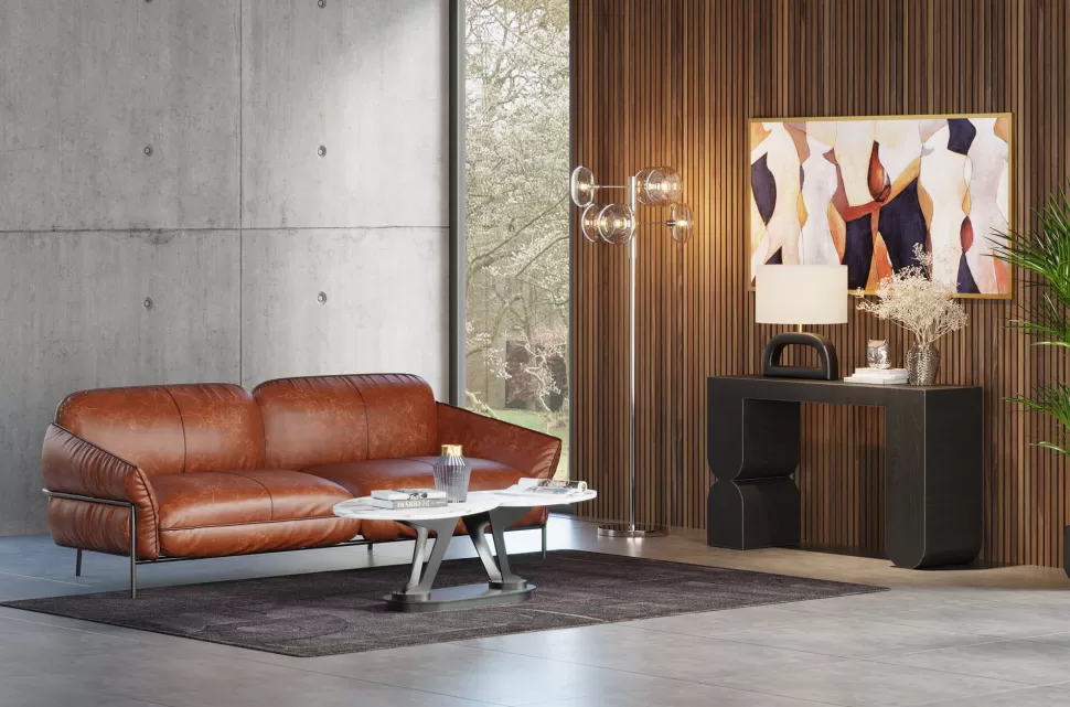 Sofy-KARE Design Sofa Ekskluzywna 3-osobowa Brązowa Skóra Semianilinowa Nogi Czarne 226 Cm