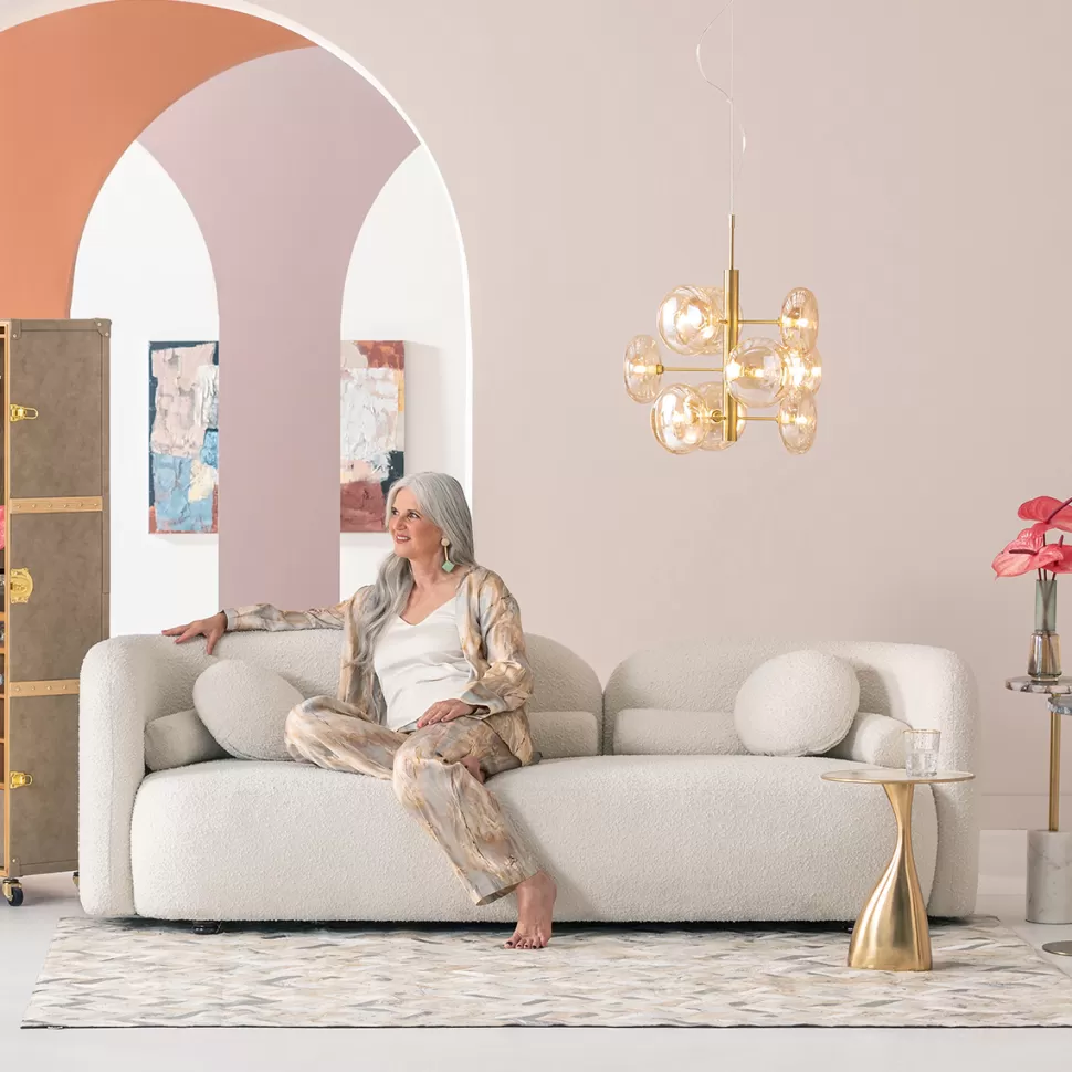 Sofy-KARE Design Sofa Kremowa 3-osobowa Tkanina Boucle 225 Cm