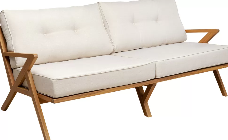 Sofy-KARE Design Sofa Ogrodowa 3-osobowa Siedzisko Kremowe 180 Cm Nogi Drewno Akacjowe