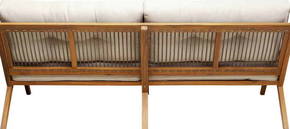 Sofy-KARE Design Sofa Ogrodowa 3-osobowa Siedzisko Kremowe 180 Cm Nogi Drewno Akacjowe