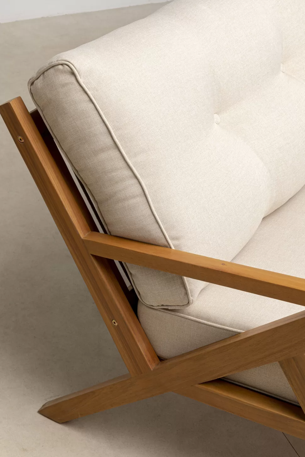Sofy-KARE Design Sofa Ogrodowa 3-osobowa Siedzisko Kremowe 180 Cm Nogi Drewno Akacjowe