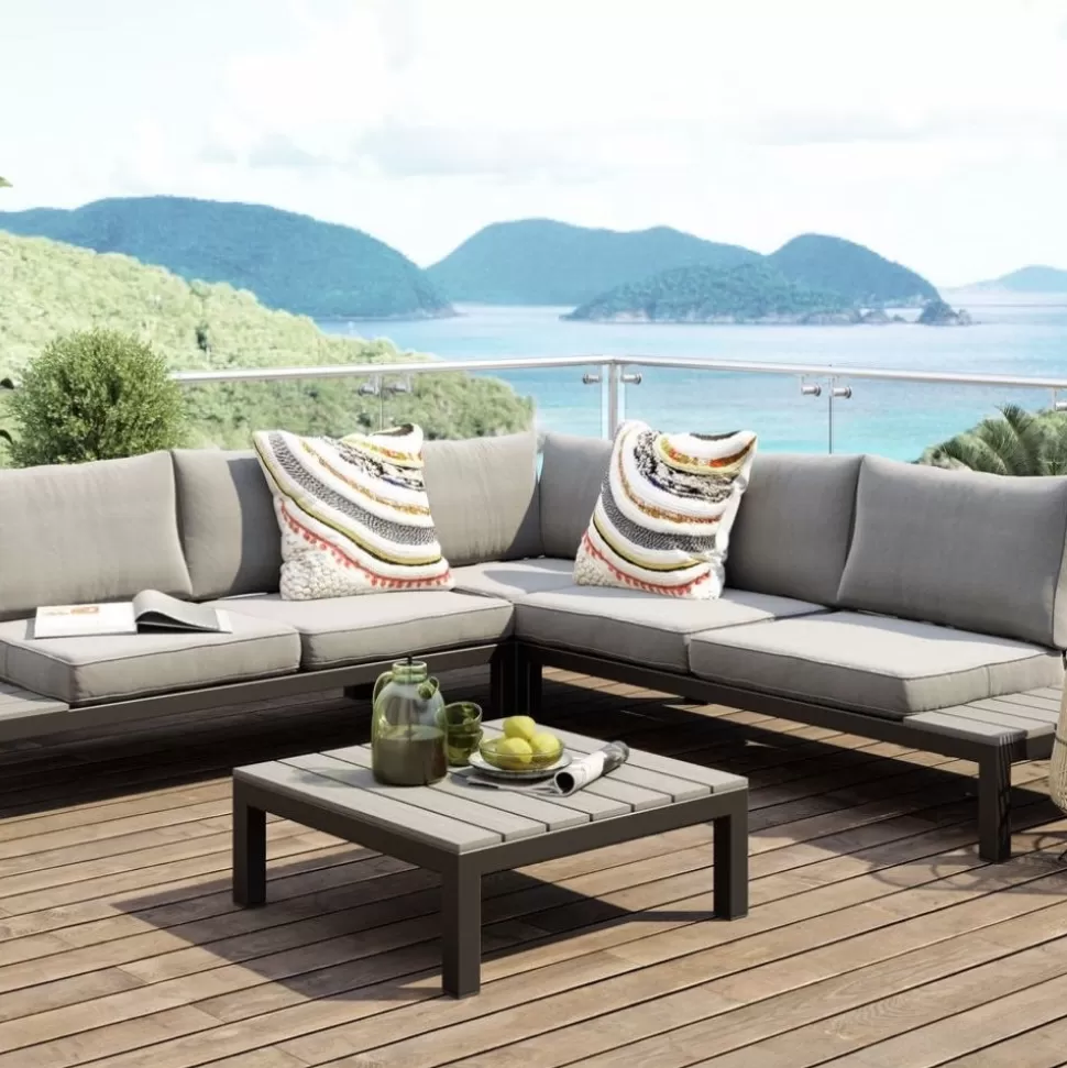 Sofy-KARE Design Sofa Ogrodowa Ze Stolikiem Holiday Black 242x242 Cm
