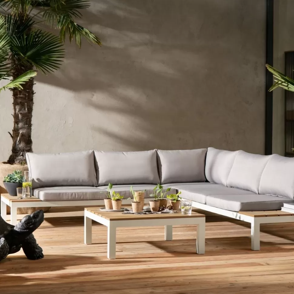 Sofy-KARE Design Sofa Ogrodowa Ze Stolikiem Holiday White 242x242 Cm