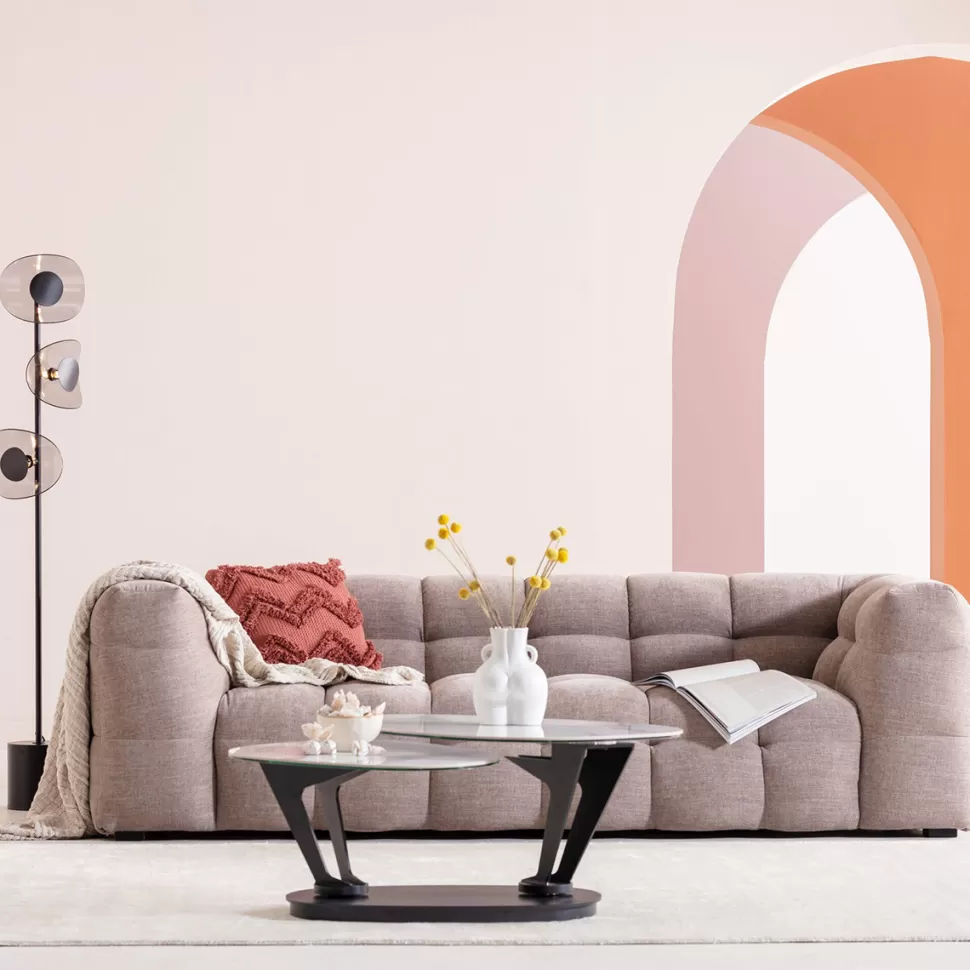 Sofy-KARE Design Sofa Pikowana 3-osobowa Jasnobrązowa 240 Cm