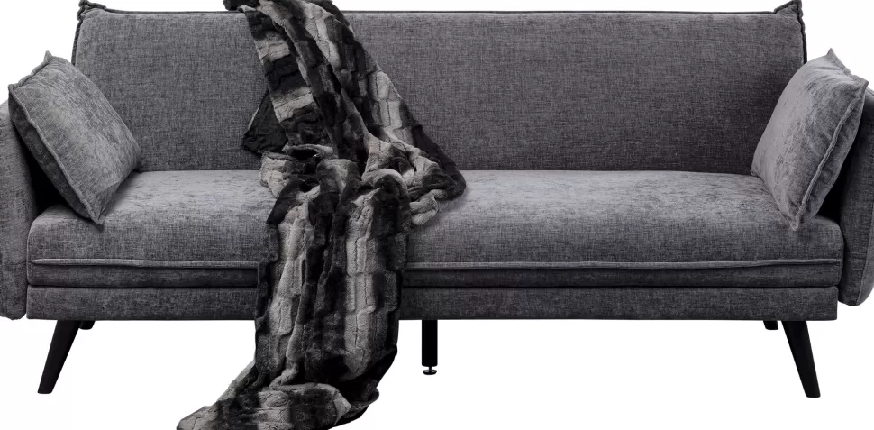 Sofy-KARE Design Sofa Rozkładana Do Salonu Szara Nogi Czarne Drewniane 216 Cm