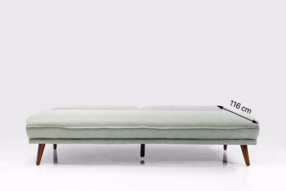 Sofy-KARE Design Sofa Rozkładana Z Podłokietnikami 222x86 Cm Jasnozielona Na Brązowych Nóżkach