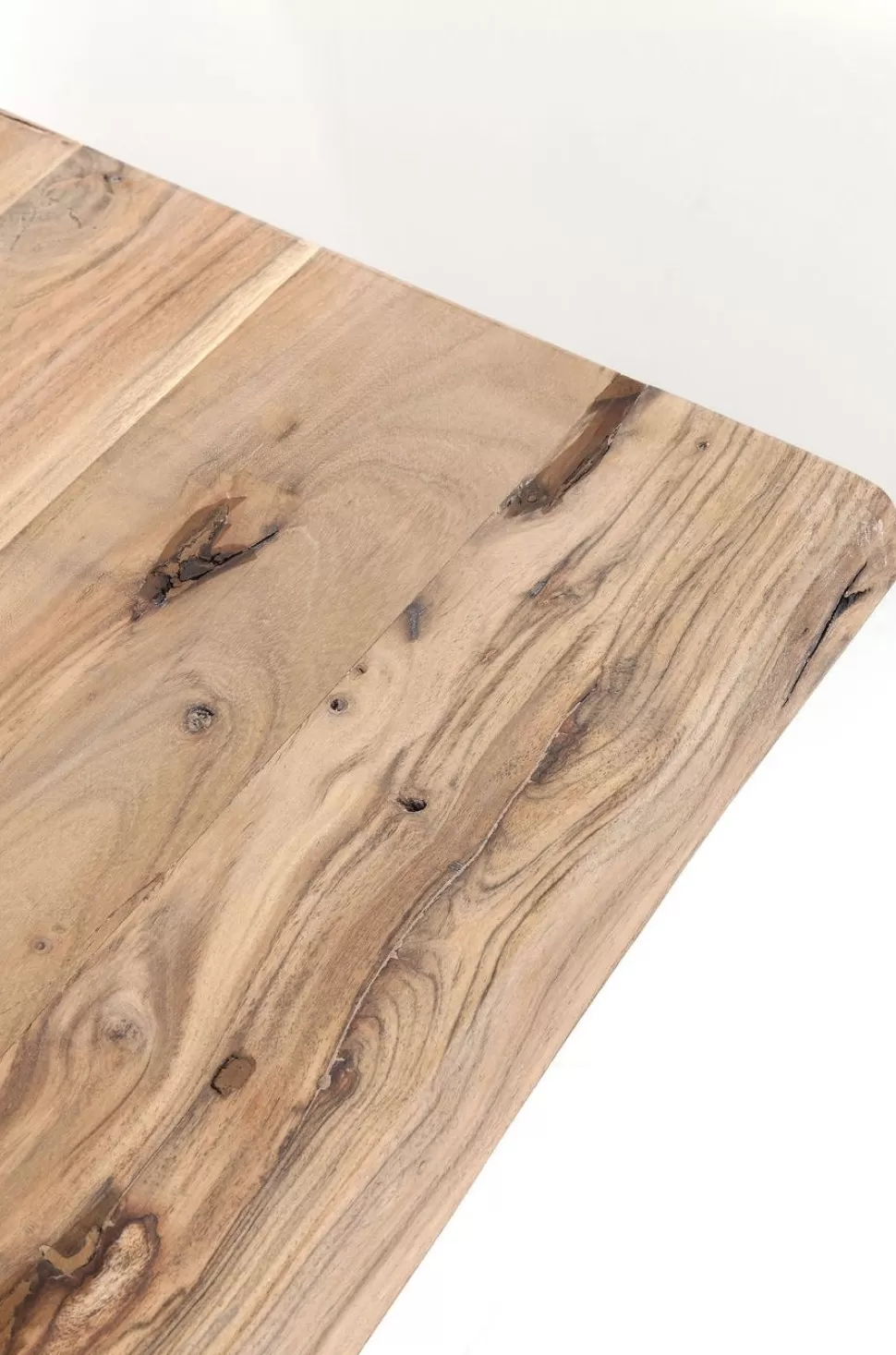 Stoły-KARE Design Stół 6-8 Osobowy Do Loftu Naturalny Drewniany Blat Akacja Czarne Metalowe Nogi 160x80 Cm