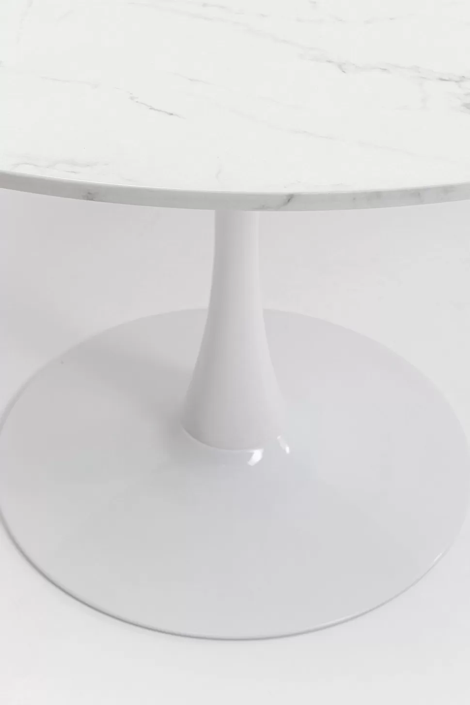 Stoły-KARE Design Stół Do Jadalni Biały Blat MDF Imitacja Marmuru Noga Biała Stalowa Ø110 Cm