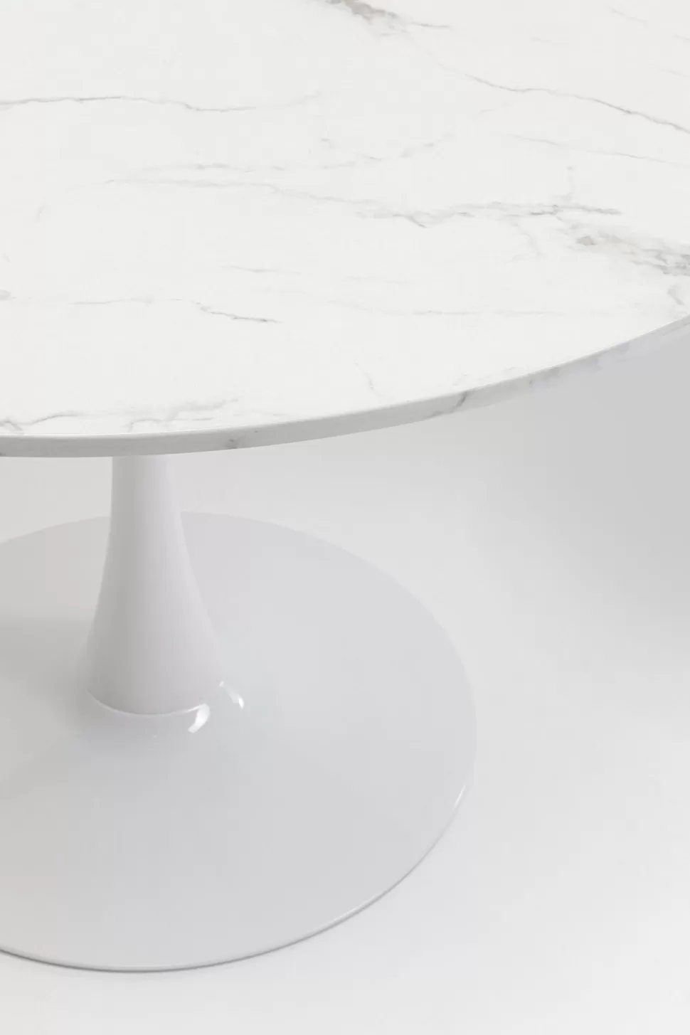 Stoły-KARE Design Stół Do Jadalni Biały Blat MDF Imitacja Marmuru Noga Biała Stalowa Ø110 Cm