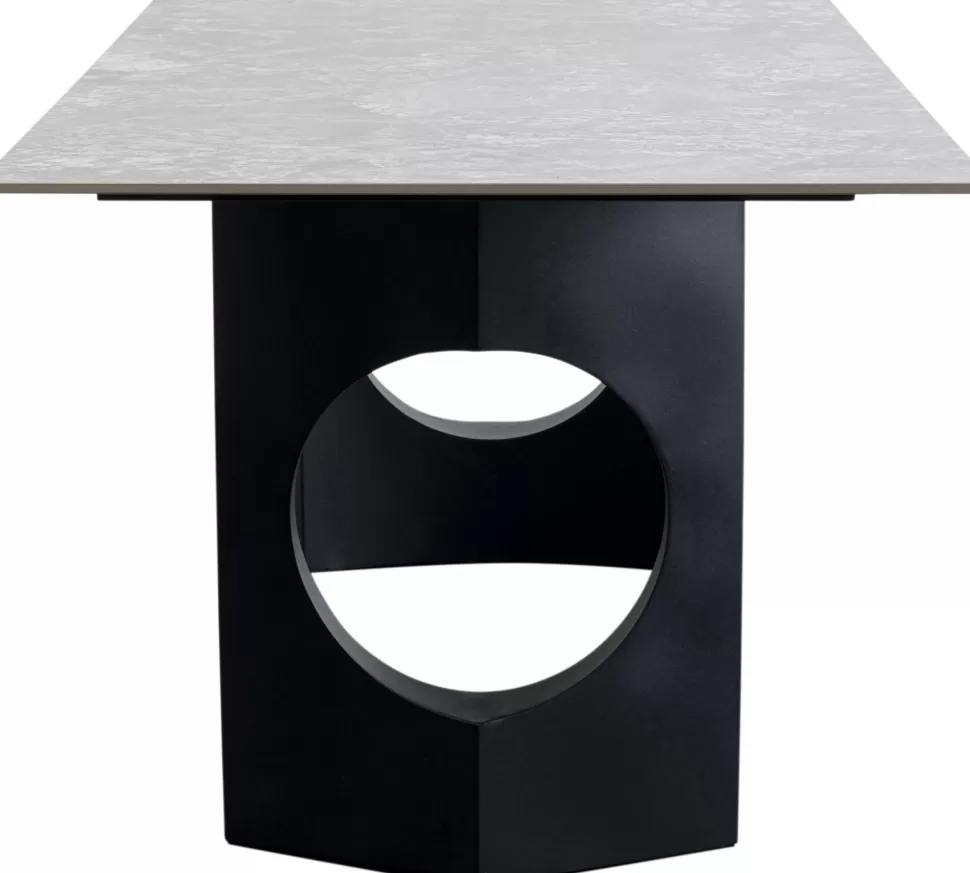 Stoły-KARE Design Stół Do Jadalni Blat Ceramiczny Odcienie Szarości Nogi Czarne Stalowe 180x90 Cm