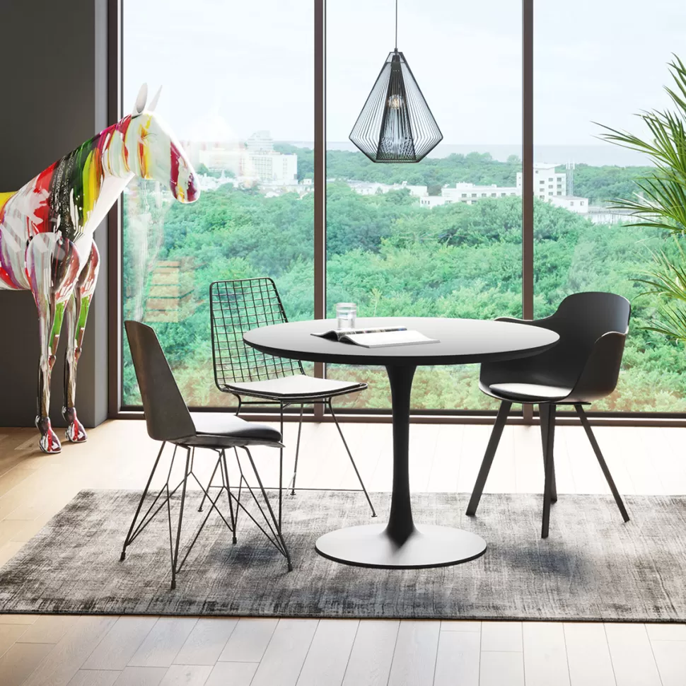 Stoły-KARE Design Stół Do Jadalni Czarny Blat MDF Noga Stalowa Ø110 Cm