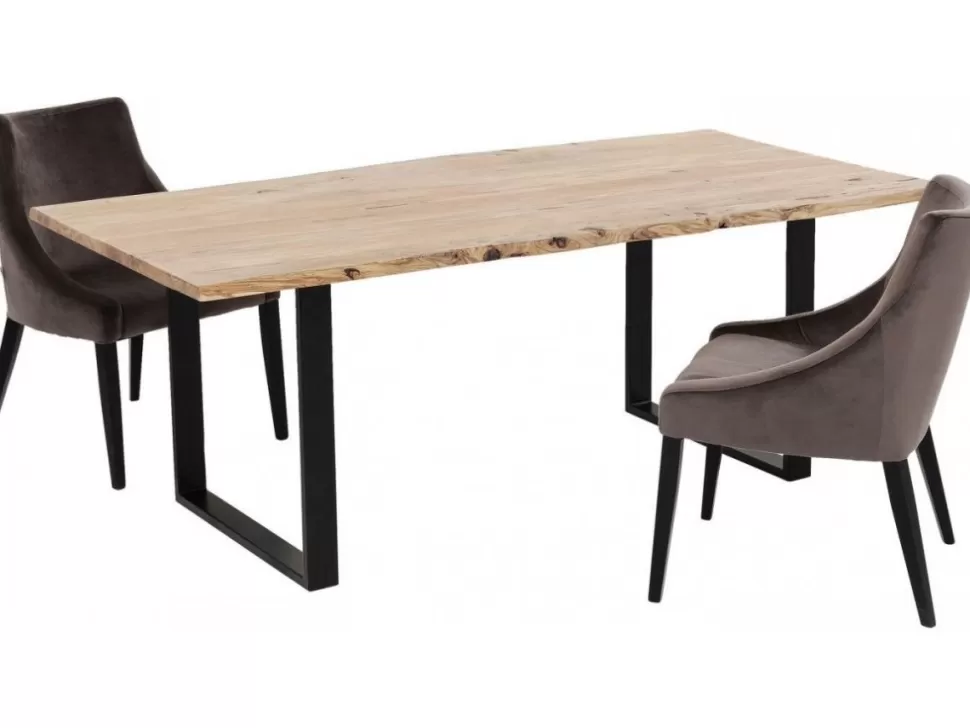 Stoły-KARE Design Stół Do Loftu 6-8 Osobowy Blat Z Drewna Akacjowego Nogi Czarne Stalowe 180x90 Cm