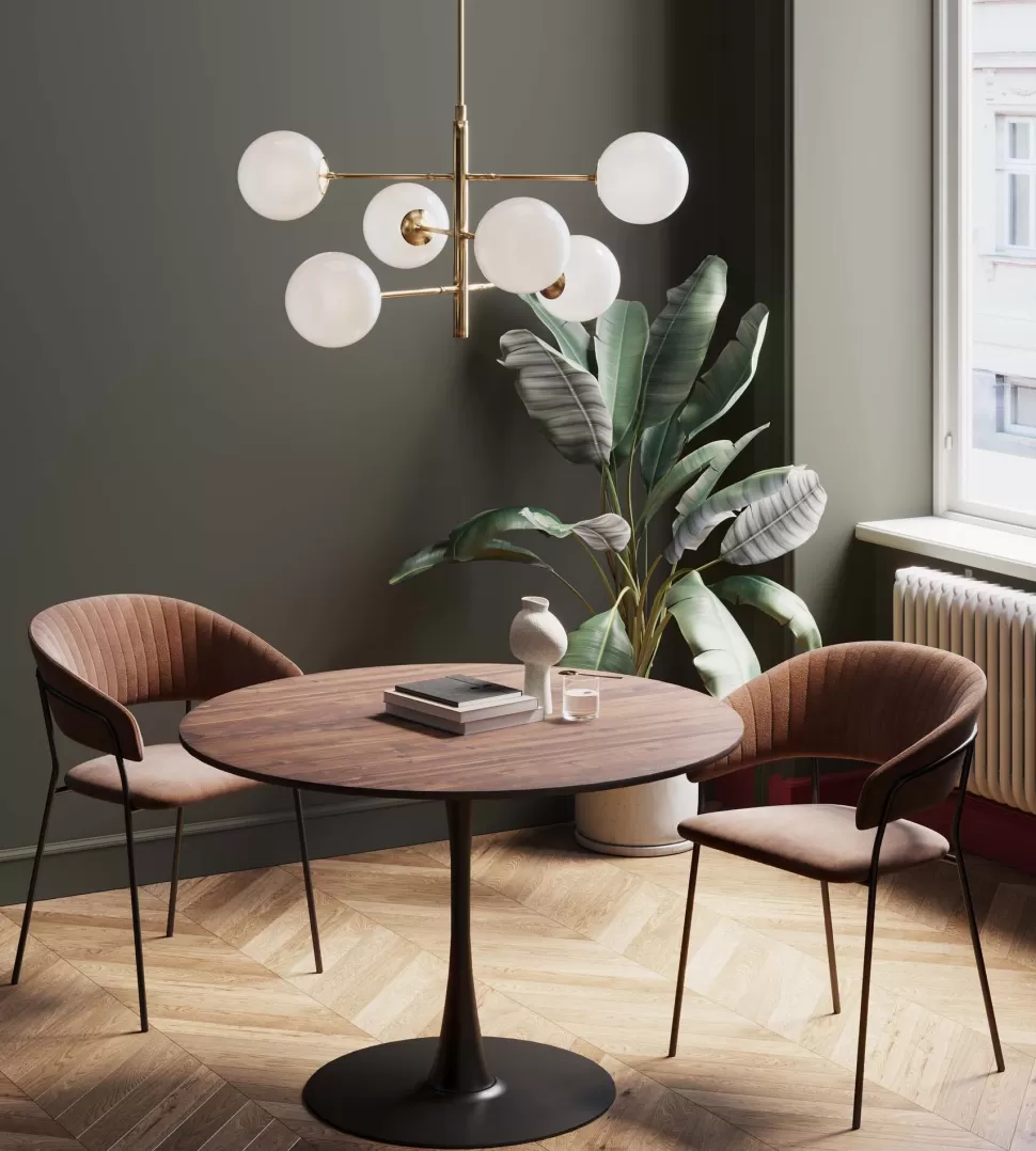 Stoły-KARE Design Stół Loft W Okleinie Orzech Włoski Noga Czarna Ø110 Cm