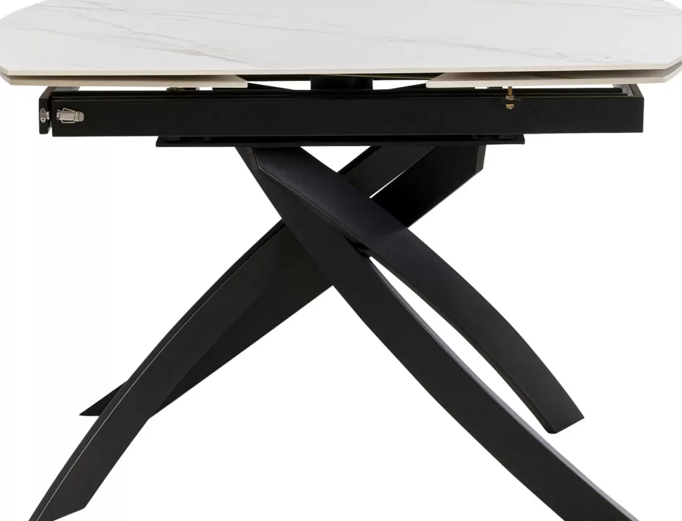 Stoły-KARE Design Stół Rozkładany Blat Ceramiczny Biały Podstawa Stal Czarna 120-180x90 Cm