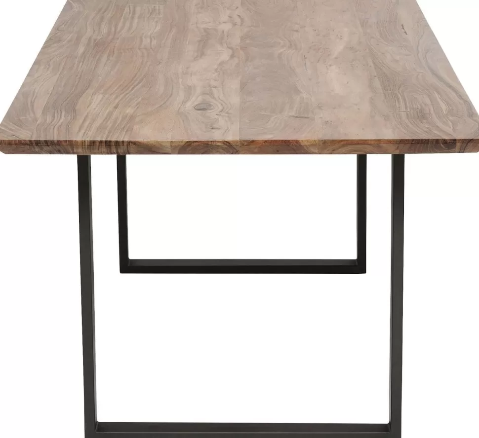 Stoły-KARE Design Stół Z Drewnianym Naturalnym Blatem I Czarnymi Metalowymi Nogami 180x90 Cm