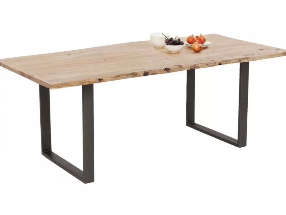 Stoły-KARE Design Stół Z Drewnianym Naturalnym Blatem I Grafitowymi Metalowymi Nogami 200x100 Cm