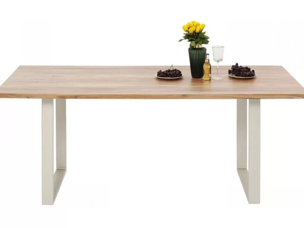 Stoły-KARE Design Stół Z Drewnianym Naturalnym Blatem I Szarymi Metalowymi Nogami 200x100 Cm