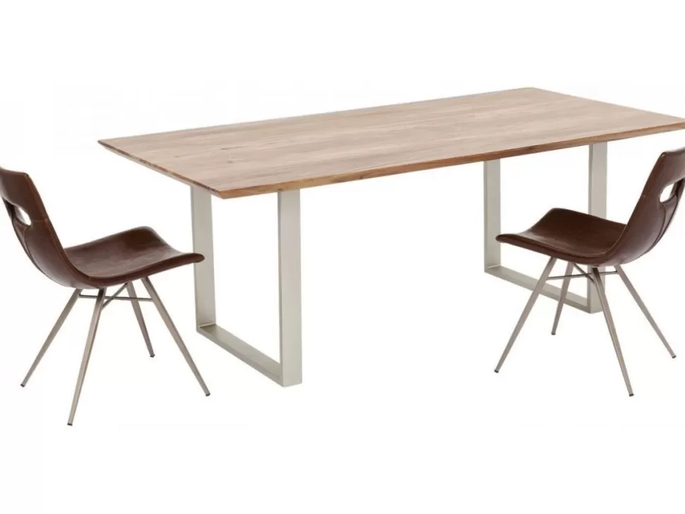Stoły-KARE Design Stół Z Drewnianym Naturalnym Blatem I Szarymi Metalowymi Nogami 200x100 Cm